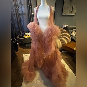 Sheer Dusty Rose Ruffle Tulle Robe - Women